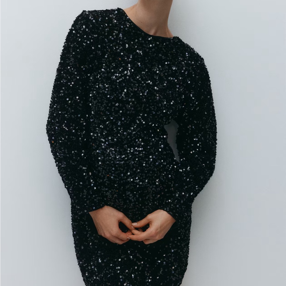 Glamorous Black Sequin Long Sleeve Dress H&M